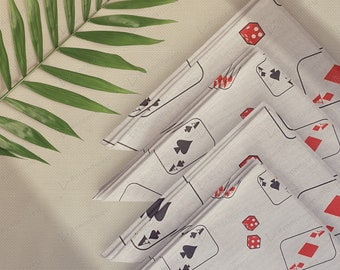 Servilletas de mezcla de lino, diseño de naipes y punto de cruz (juego de 4), servilletas de tela lavables, servilletas personalizadas