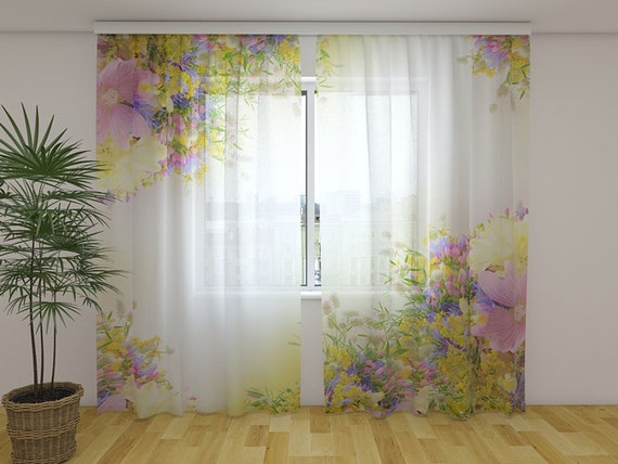 Curtain Panels Sheer Curtains Wildflowers Living Room Etsy