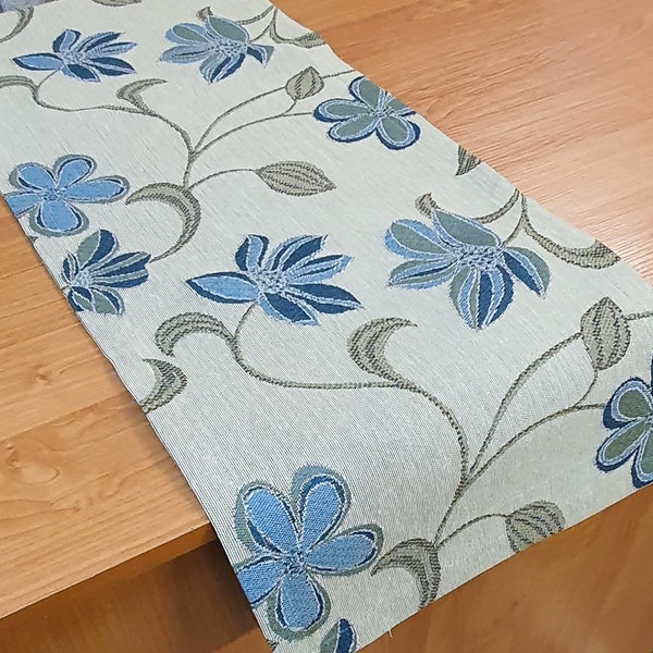 Blue table runner Farmhouse table runner Woven table runner Rustic table runner Flower table runner