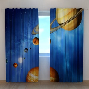 Rideaux pour fenêtre et système solaire, rideaux pour enfants, rideaux espace et planète, rideaux occultants