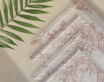 Beige toile napkins Cotton napkins Custom napkins Toile table cloth Dinner napkins Washable napkins Set of 4,6,8 Placemats napkins