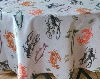 Fish print tablecloth Crab tablecloth Custom tablecloth Round  tablecloth Lobster tablecloth  Handmade tablecloth