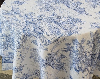 Mantel de toile azul: algodón personalizado, redondo, rectangular, ovalado