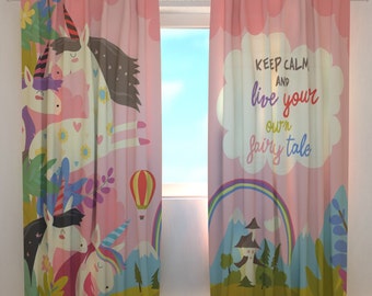 Cortinas opacas de unicornio: decoración para habitaciones infantiles