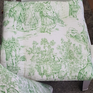 Green toile chair cushions Mid century chair cushion Chair pads with ties Custom chair pads zdjęcie 1