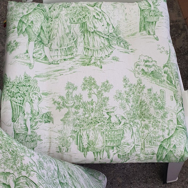Green toile chair cushions | Mid century chair cushion | Chair pads with ties Custom chair pads