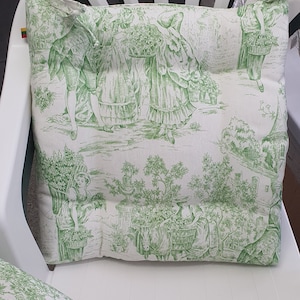 Green toile chair cushions Mid century chair cushion Chair pads with ties Custom chair pads zdjęcie 3