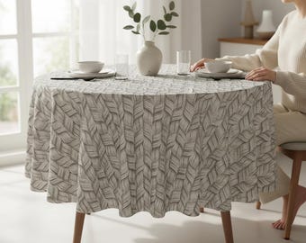 Mantel de lino redondo y ovalado, tamaño personalizado, mezcla de lino y algodón, gris neutro, decoración de comedor estilo rústico.