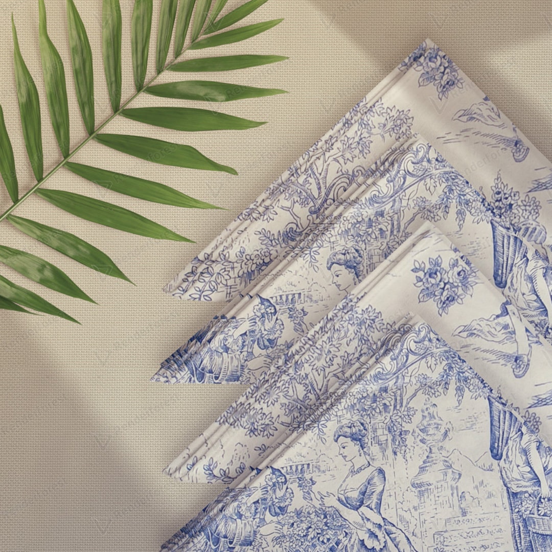 Blue Toile Napkins Cotton Napkins Custom Napkins Toile Table Cloth Dinner Napkins Washable
