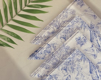 Blue toile napkins Cotton napkins Custom napkins Toile table cloth Dinner napkins Washable napkins Set of 4,6,8 Placemats napkins
