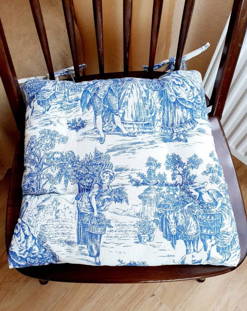 Blue toile chair cushions Mid century chair cushion Chair Etsy