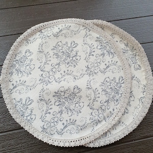 Round placemats 30cm/12inches with laces Circle napkins Lace placemats Napkins small round Cotton round placemats  Placemats for round table