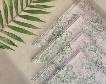 Green toile cloth napkins  Toile de Jouy Cotton napkins Custom napkins  Dinner napkins Washable napkins Set of 4,6,8 Placemats napkins