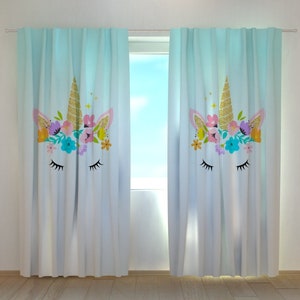 Unicorn curtains Blackout curtains Kids room curtains Nursery curtains Pair curtains Flower curtains