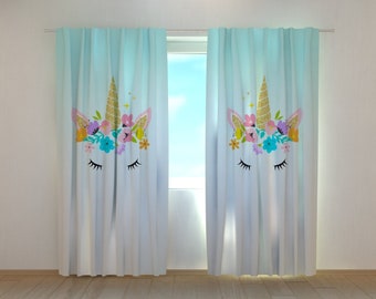 Cortinas opacas de unicornio: decoración floral para habitación infantil, tamaño personalizado