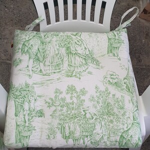 Green toile chair cushions Mid century chair cushion Chair pads with ties Custom chair pads zdjęcie 2