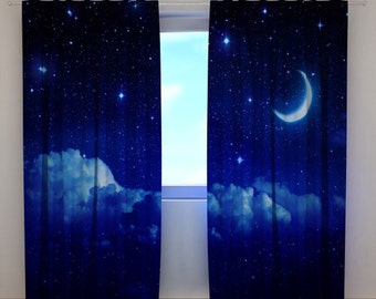 Cortinas de ventana Cortinas de luna estrellada Cortinas opacas Cortinas personalizadas Cortinas para niños Cortinas azules Cortinas hechas a mano