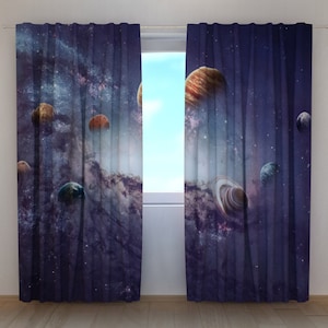 Window curtains kids curtains space and planet Curtains blackout curtains