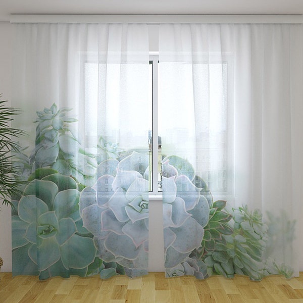 Succulent sheer curtains  Custom curtains Window curtains