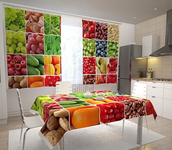 Curtain Panels Custom Curtains Kitchen Curtains Fruit And Etsy
