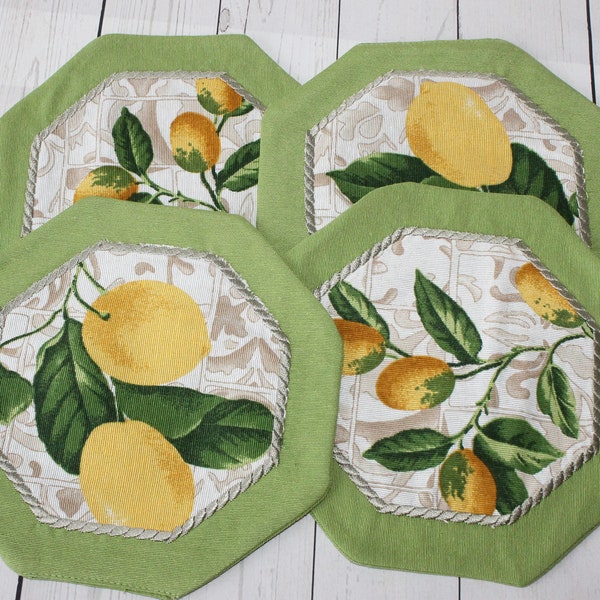 Lemon placemats sets of 4,6,8 Quilted placemats Geometric placemats