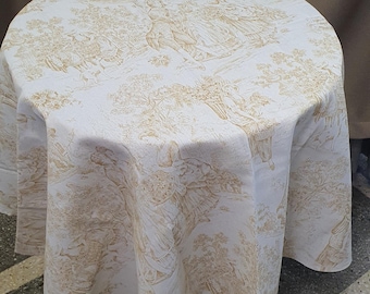 Toalha de mesa Bege Toile: Redonda, oval, quadrada ou retangular - Tamanhos personalizados