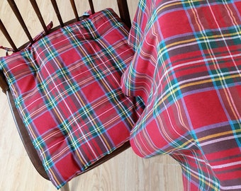 Red tartan checked cushions Square seat pad Christmas chair pads with ties Dining chair cushions custom set Cotton plaid chair pads