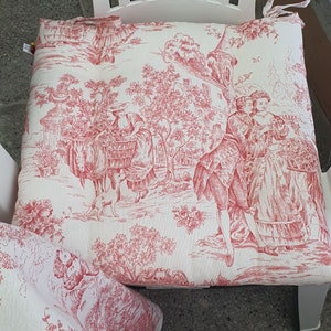 Toile chair cushions | Mid century chair cushion | Chair pads with ties