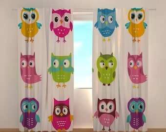 Cortinas opacas de búho: decoración infantil personalizada (2 paneles)