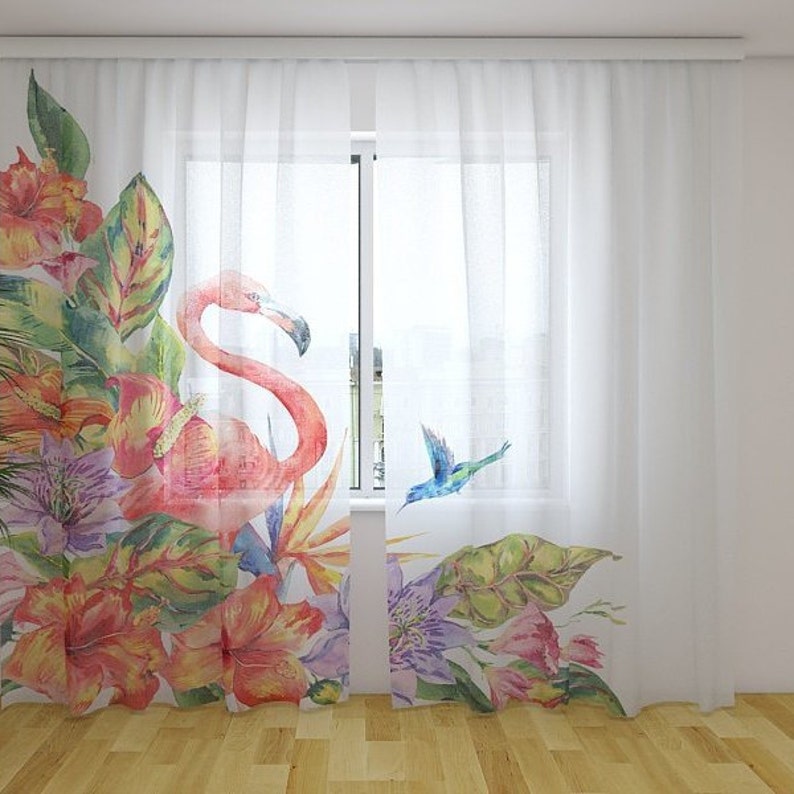 Curtain Panels Sheer Curtains Tropical Flamingo Net Curtains Custom Curtains