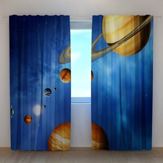 Window Curtains Solar System Print Kids Curtains Space And Etsy