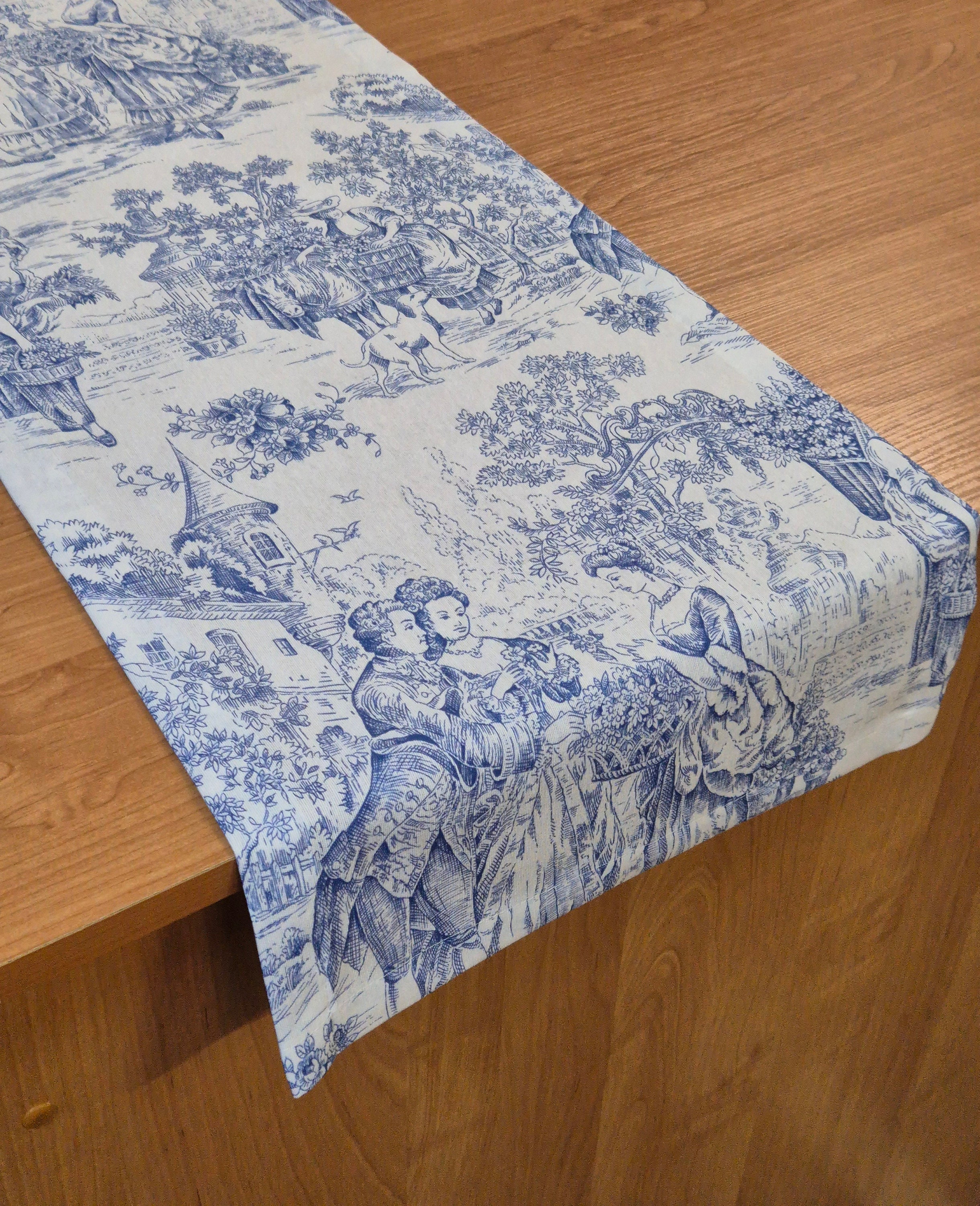 Toile table runner Blue table runner Rustic table runner Farmhouse table runner Handmade table runner