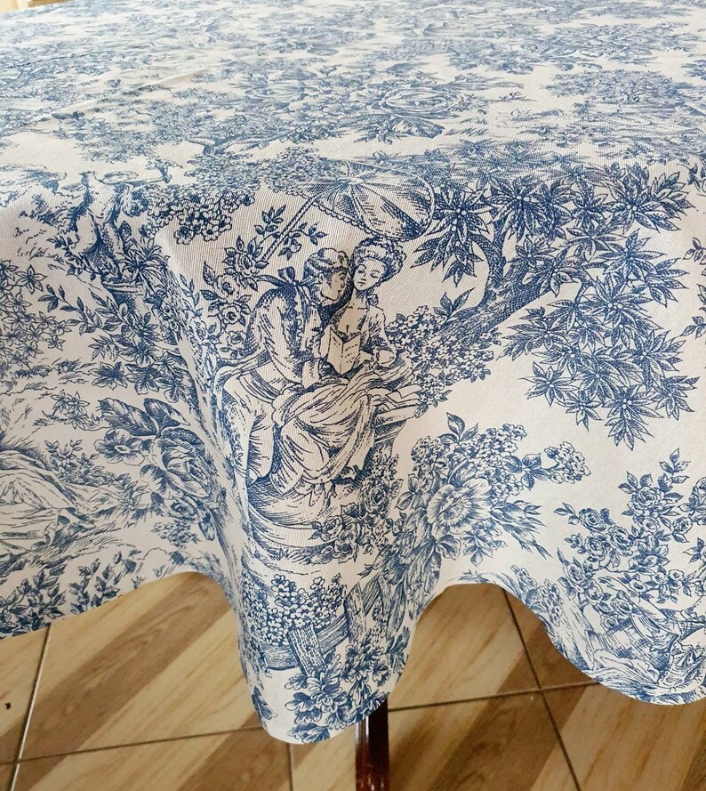 Toile Tablecloth Custom Tablecloth Blue Tablecloth Etsy