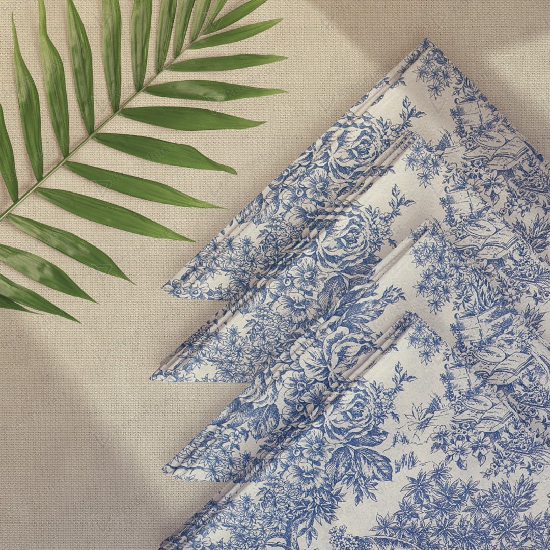Blue Toile Napkins Cotton Napkins Custom Napkins Toile Table Etsy