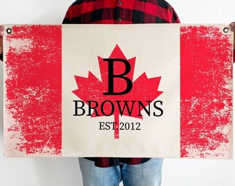 Family Name Canvas Canadian Flag Theme, Name Sign Banner, Easy Clean Machine Washable Indoor / Outdoor Canvas, Canada Wall Decor FNF-28