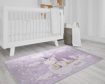 Personalized Unicorn Nursery Rug Baby Girl Baby Boy Gift Bedroom Rug Play Mat Monogrammed Playroom Rug Super Soft Custom Area Rug NR114