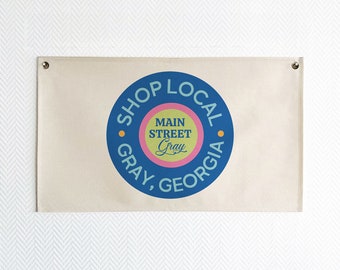 Logo Canvas Flag, Custom Logo Banner, Business Name Sign, Linen Look Easy Clean Machine Washable, Boho Cozy Decor Wall Art LNF-1