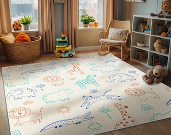Soft & Safe Kids Play Rug, Non-Slip Fun Nursery Carpet, Cozy Toddler Playmat, Fun Bedroom Area Rug NR156