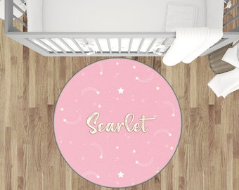 Personalized Nursery Rug with Space Stars Theme Monogrammed Kids Rug Bedroom Rug for Boys & Girls NR147
