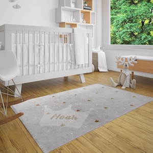 Personalized Nursery Rug Monogrammed Kids Boho Rug Stars Girl Boy Gift Bedroom Rug Play Mat Playroom Rug Super Soft Custom Area Rug NR111