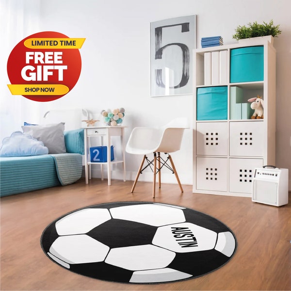 Personalized Soccer Ball Kid Rug Monogrammed Nursery Rug Football Boy Gift Bedroom Rug Play Mat Playroom Rug Super Soft Area Rug NR120