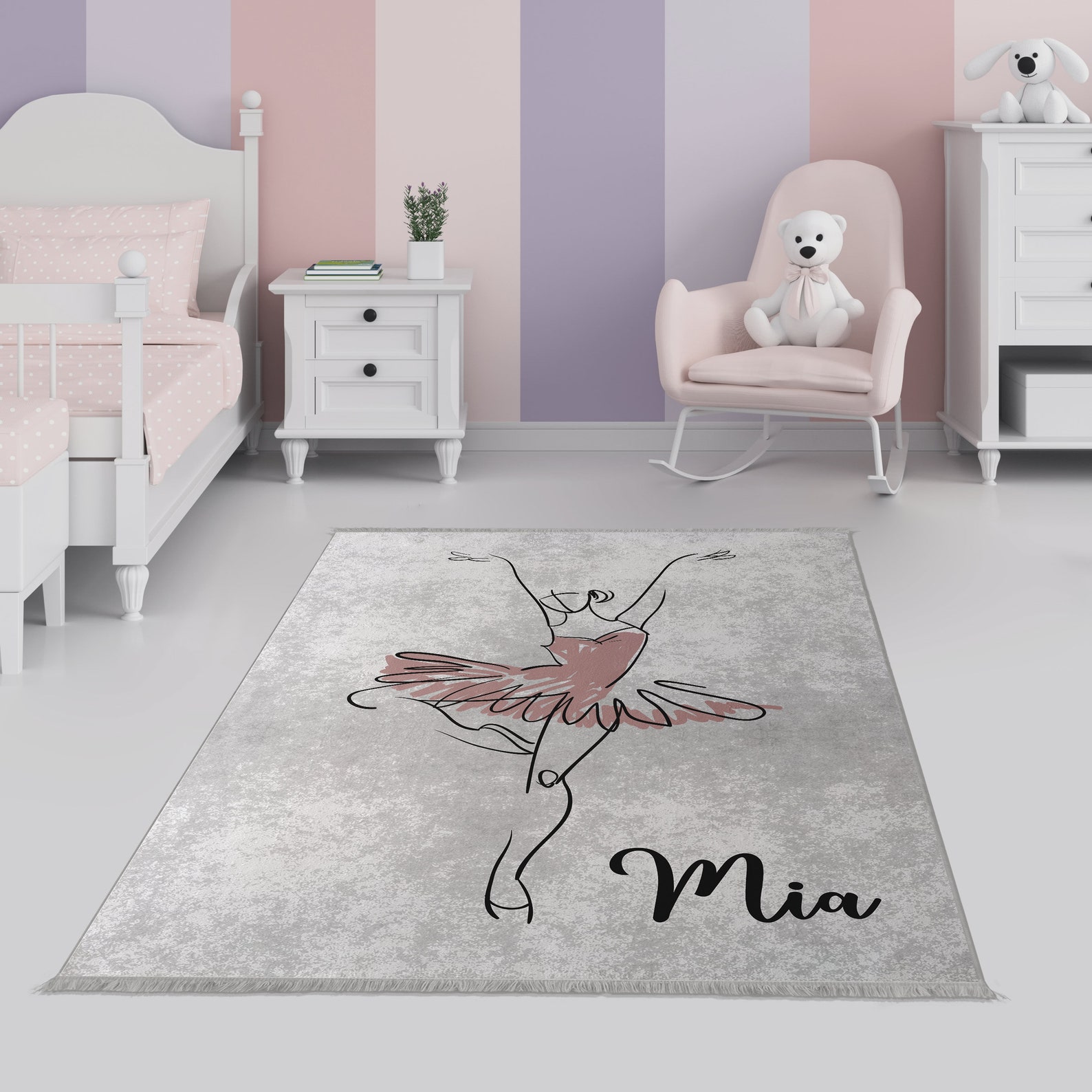 Personalized Nursery Rug Baby Girl Gift Ballerina Bedroom Rug | Etsy