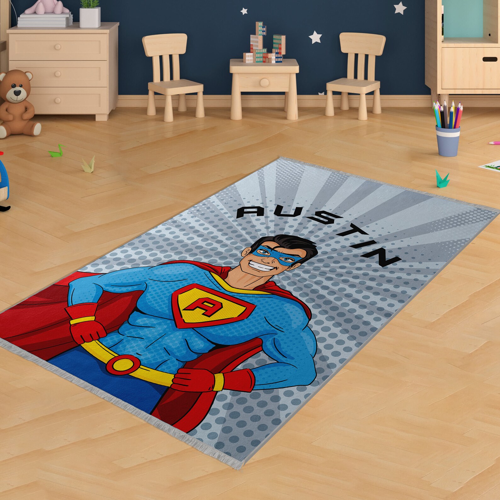 Personalized Kid Super Hero Rug Monogrammed Nursery Rug Boy Etsy