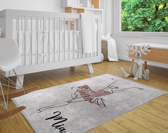 Personalized Nursery Rug Baby Girl Gift Ballerina Bedroom Rug Play Mat Kid Rug Playroom Rug Super Soft Custom Area Rug Monogrammed Rug NR103