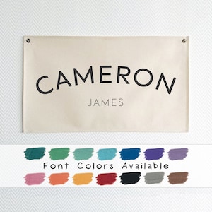 Bandera con nombre de bebé, pancarta con nombre personalizada, letrero con nombre para guardería, lienzo con apariencia de lino, fácil de limpiar, lavable a máquina, decoración de pared bohemia y acogedora para guardería BNF-3