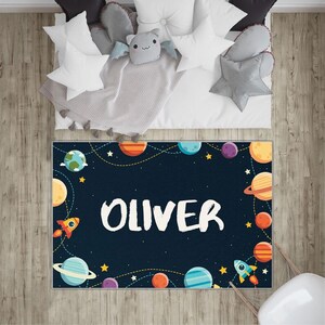 Personalized Kids Rug with Space Theme Monogrammed Nursery Rug Bedroom Rug for Boys & Girls NR145
