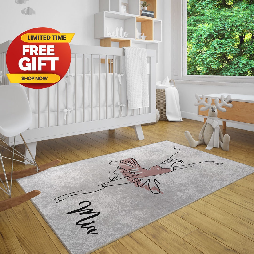 Personalized Nursery Rug Baby Girl Gift Ballerina Bedroom Rug Play Mat ...