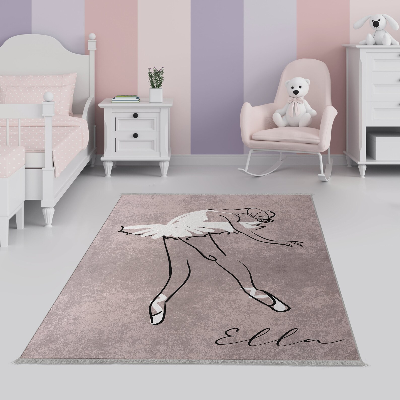 Personalized Nursery Rug Baby Girl Gift Ballerina Bedroom Rug Etsy