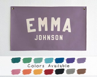 Baby Name Flag, Custom Name Banner, Nursery Name Sign, Linen Look Canvas Easy Clean Machine Washable Boho Cozy Nursery Decor Wall Art BNF-10