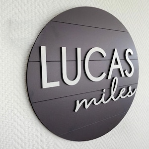 Round Baby Name Sign with Shiplap Design, Nursery Decor, Baby Shower Newborn New Baby New Mom Gift MDF| SHIPS Free in 4 Days | BNS19